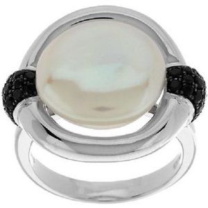 Honora Cultured Pearl 13.0mm & Black Spinel Ring